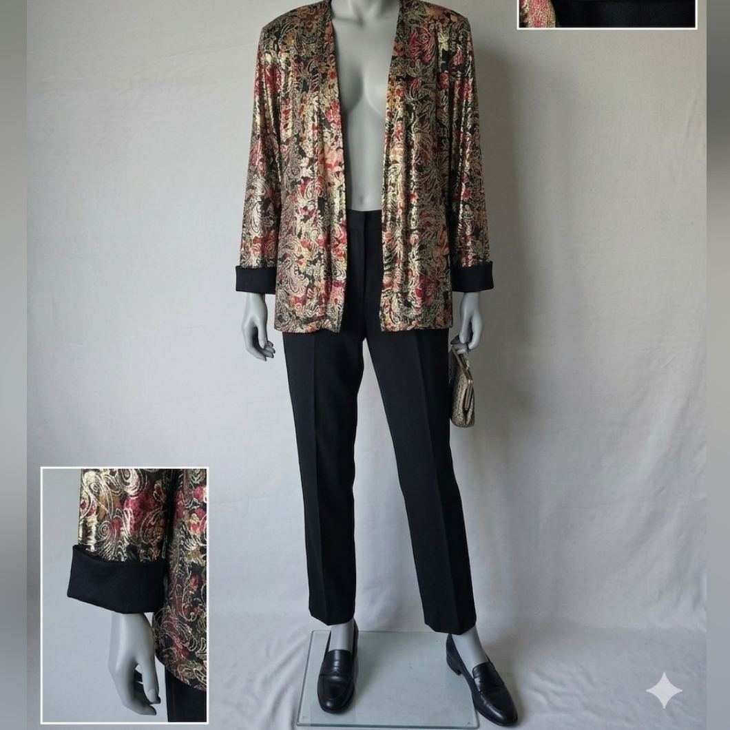 Vintage Sheer Metallic Floral Blazer